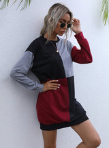 Spliced Long-sleeved Round Neck Contrast Sweater
