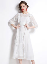 Embroidered Wooden Ears White Dress