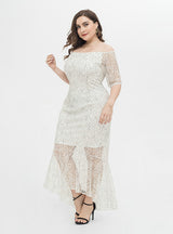 White Lace Off the Shoulder Short Sleeve Dress