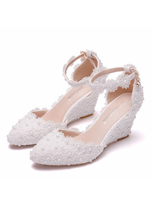 Pointed Wedge Lace Wedding Shoes Sandals