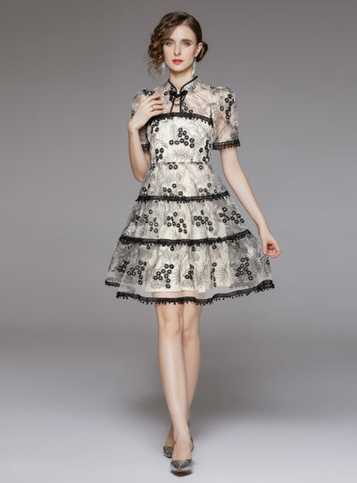 Sequined Beaded Short Sleeve Slim Dress