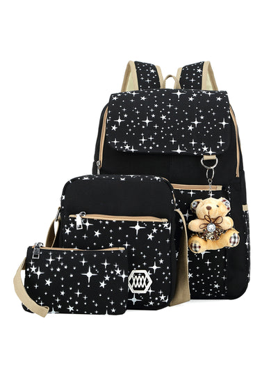 Canvas School Bags Cute Bear 3 Set Backpack Female