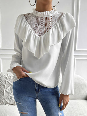 Lace Stitching Lotus Leaf Collar Long Sleeve Top