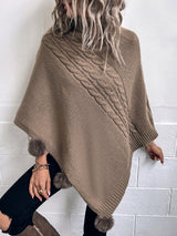 Turtleneck Fur Ball Cape Shawl