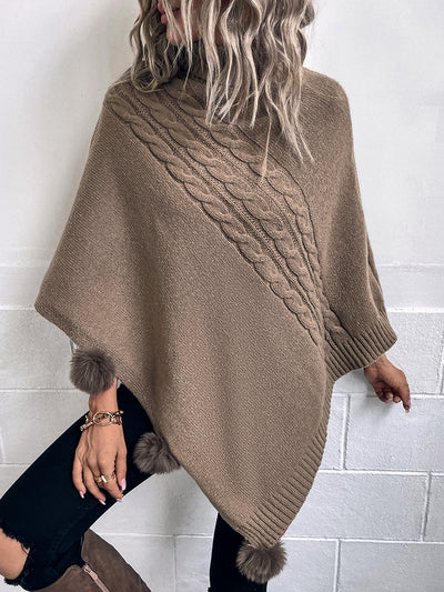 Turtleneck Fur Ball Cape Shawl