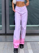 Tie-dyed High Waist Straight Contrast Color Jeans