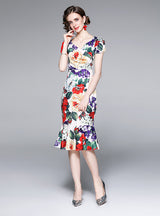 Summer Short Sleeve Hip Slim Print Dress