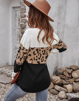 Leopard Print Stitching Long Sleeves Sweater