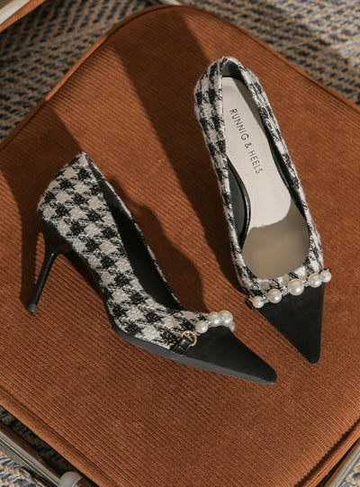 Houndstooth Square Pointed Shallow Shoes