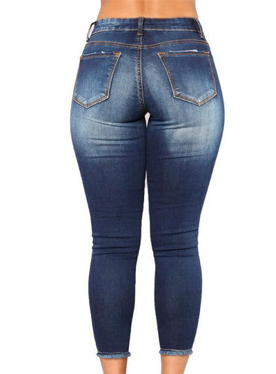 High Waist Elasticity Holes Jeans