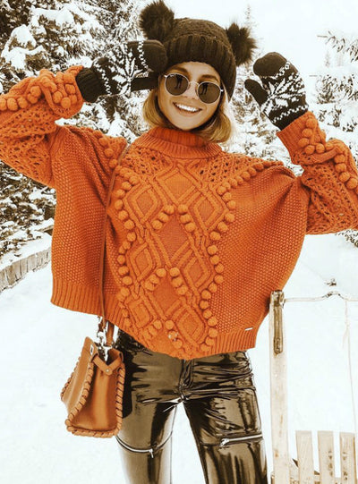 Wool Ball High Collar Loose Long Sleeve Sweater