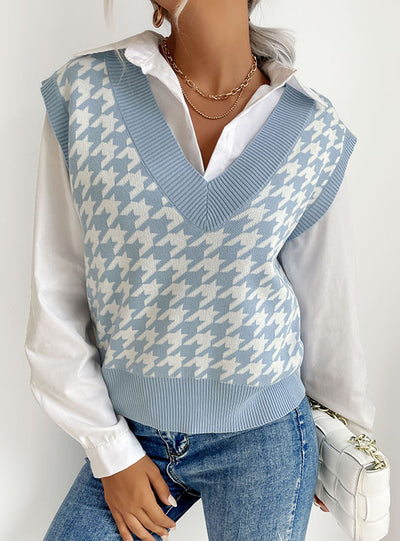 Thousand-bird V-neck Sweater Vest Knitted Vest