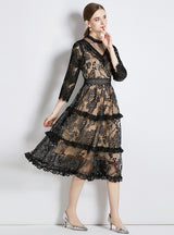 Sexy Hollow Long-sleeved Lace Dress