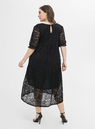 Plus Size Black Lace Short Sleeve Dress