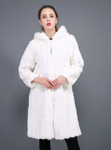 New Long Coat With Rabbit Fur Cap For Women