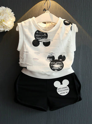Doll Print T-shirt+Short 2Pcs for Girls Clothes