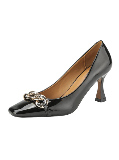 Patent Leather Metal Chain Square Toe High Heels