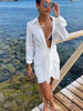 Women Irregularity Pleated Sexy White Shirtdress