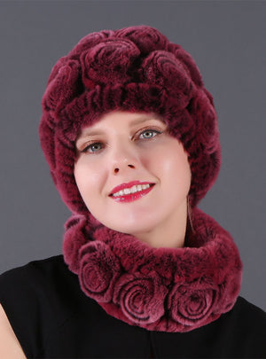 Women Rex Hair Rose Hat Scarf Set