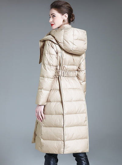 Over-the-knee Long Waist White Duck Down Coat