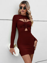 Casual Halter Hollow Short Long Sleeve Dress