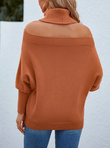 Solid Color Lapel Shoulder-leakage Sweater