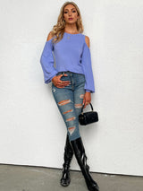 Hollow Round Neck Long Sleeve Top