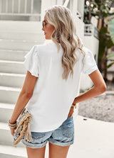 V-neck Ruffled Top Short Sleeve Shirt