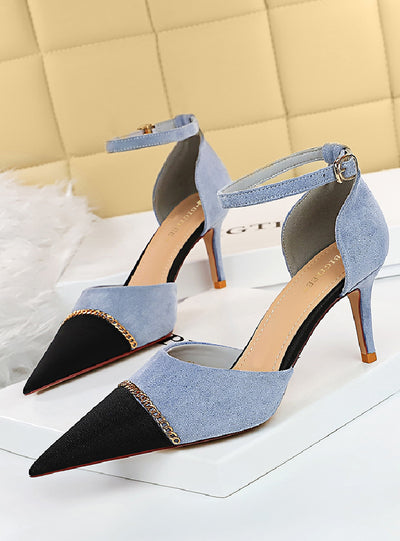 Shallow Pointed Metal Chain Sandals