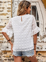 Short Sleeve Chiffon Shirt Round Neck Jacquard Top