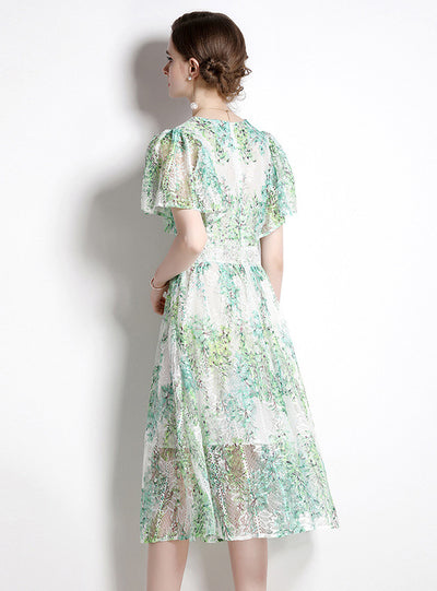 Women Printed Lace Fashion Dress