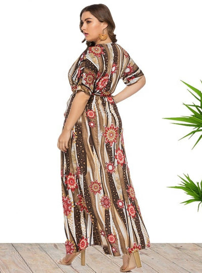 V-neck Printed Split Beach Holiday Dress