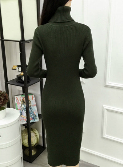 Women's Turtleneck Ribbed Long Sleeve Knit Sweater Dress