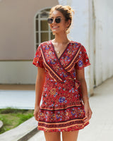 V-neck Sexy Bohemian Print Dress