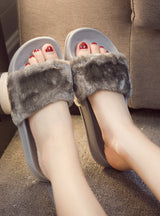 Slippers Women Faux Fur Slides Flip Flops Flat Shoes