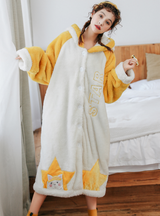 White Star Cat Long Sleeve Thick Coral Fleece Pajamas Bathrobe