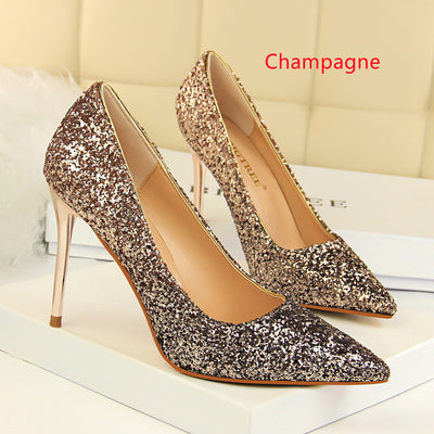 Shallow-pointed Gradient Sequined Shoes