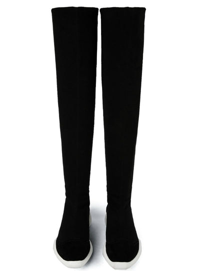 Genuine Leather+Stretch Fabrics Elastic Boots 