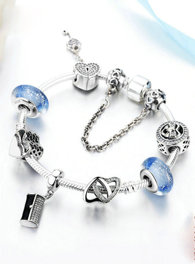 925 Sterling Silver Women Handbag Heart Lock Key