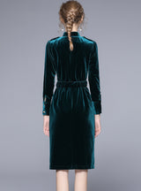 Long Sleeve Retro Waisted Velvet Dress
