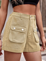Three-dimensional Pocket Elastic Waist Denim Shorts