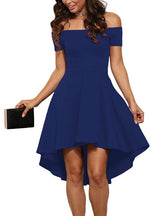 Off Shoulder Party Dresses Burgundy&Blue Midi Dress