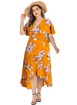 V-neck Ruffled Plant Printed Casual Dress