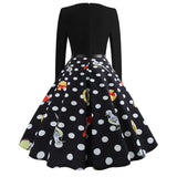 Retro Printed Long Sleeve Round Neck Dress