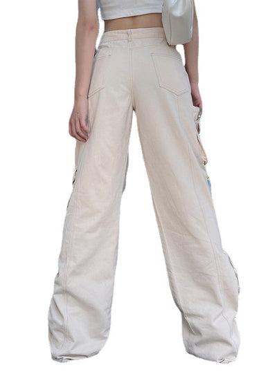 High Waisted Overalls Pleated Ribbon Pant