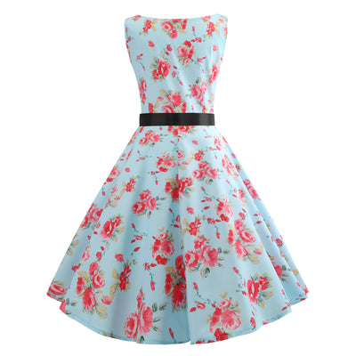Blue Scoop Print Sleeveless Dress