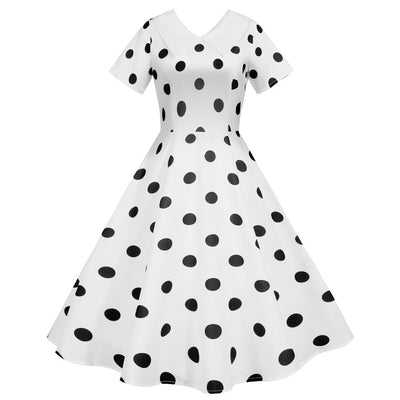 V-neck Polka Dot Print Short Sleeves Dress