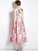 Printed Sleeveless Big Swing Slim Dress