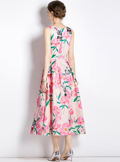 Printed Sleeveless Big Swing Slim Dress