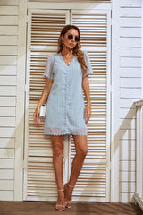 V-neck Short-sleeved Polka-dot Lace Dress
